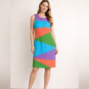 J Song Collection Women 10 Linen Sheath Dress Sleeveless Rainbow Resort Vacation